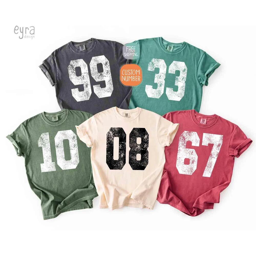 Number Distressed Game Day Soccer School Team Football Personalized Sports Tee